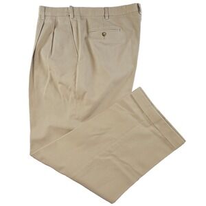 Berle Pants Mens 40x31 Brown Chino Khaki Pants Classic Pleated Cuffed Pockets
